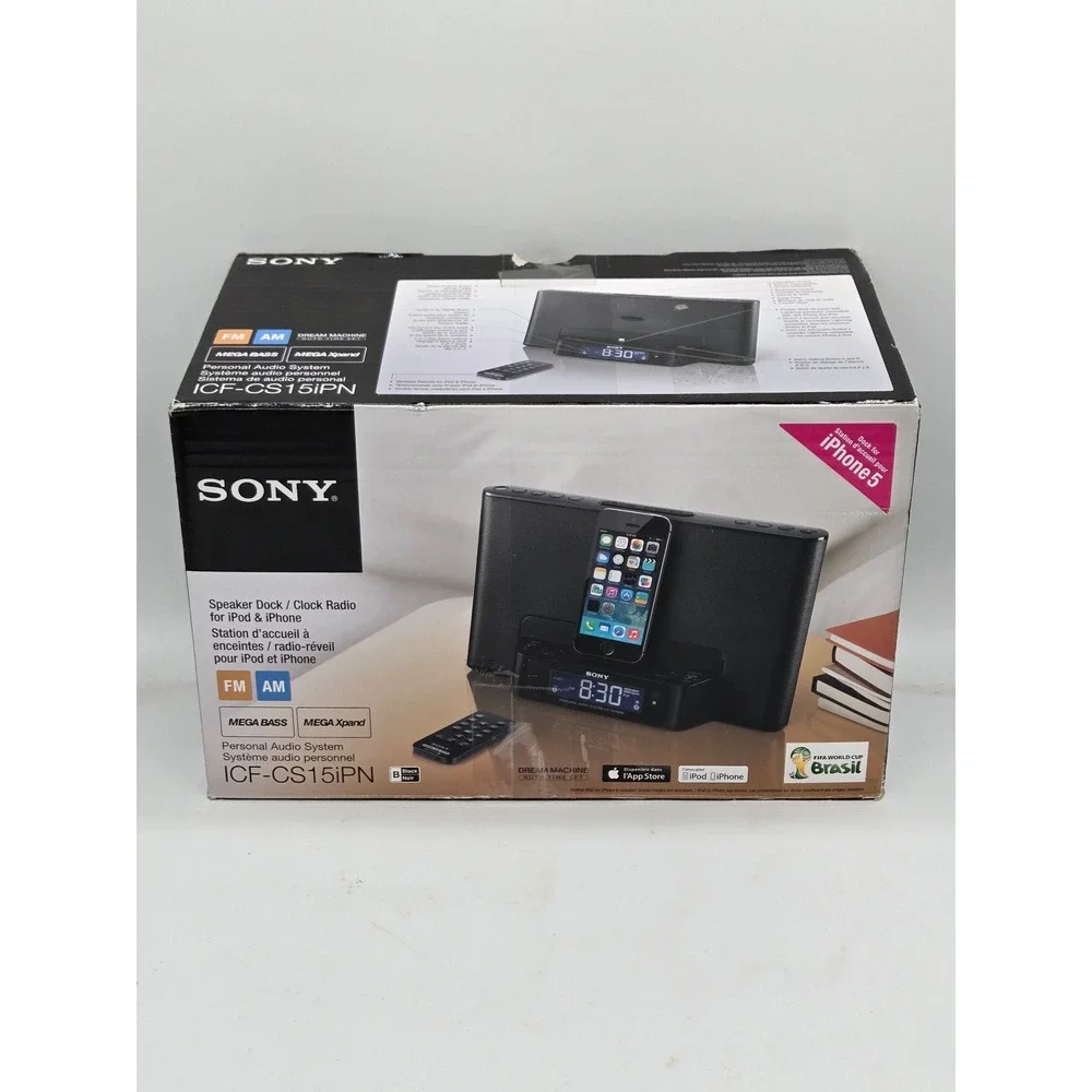Sony ICF-CS15iPN Speaker Dock Alarm Clock Radio for iPhone iPod Lightning Black
